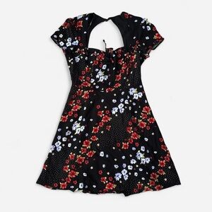 Black Floral Peasant Mini Dress